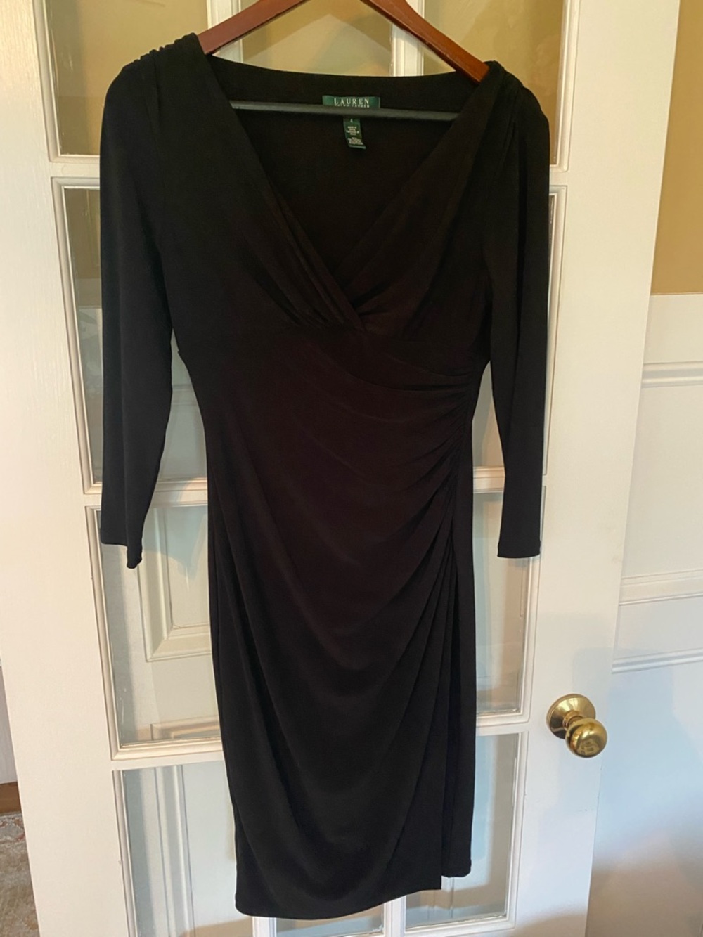 Ralph Lauren Black Draped V-Neck Midi Dress